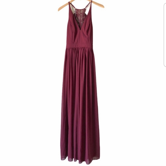 Lulu's Burgundy Maroon Lace Back Maxi Dress Medium - Picture 3 of 13